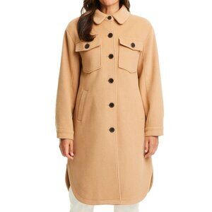 SANCTUARY Long Shacket with Removable Faux Shearling Collar Camel